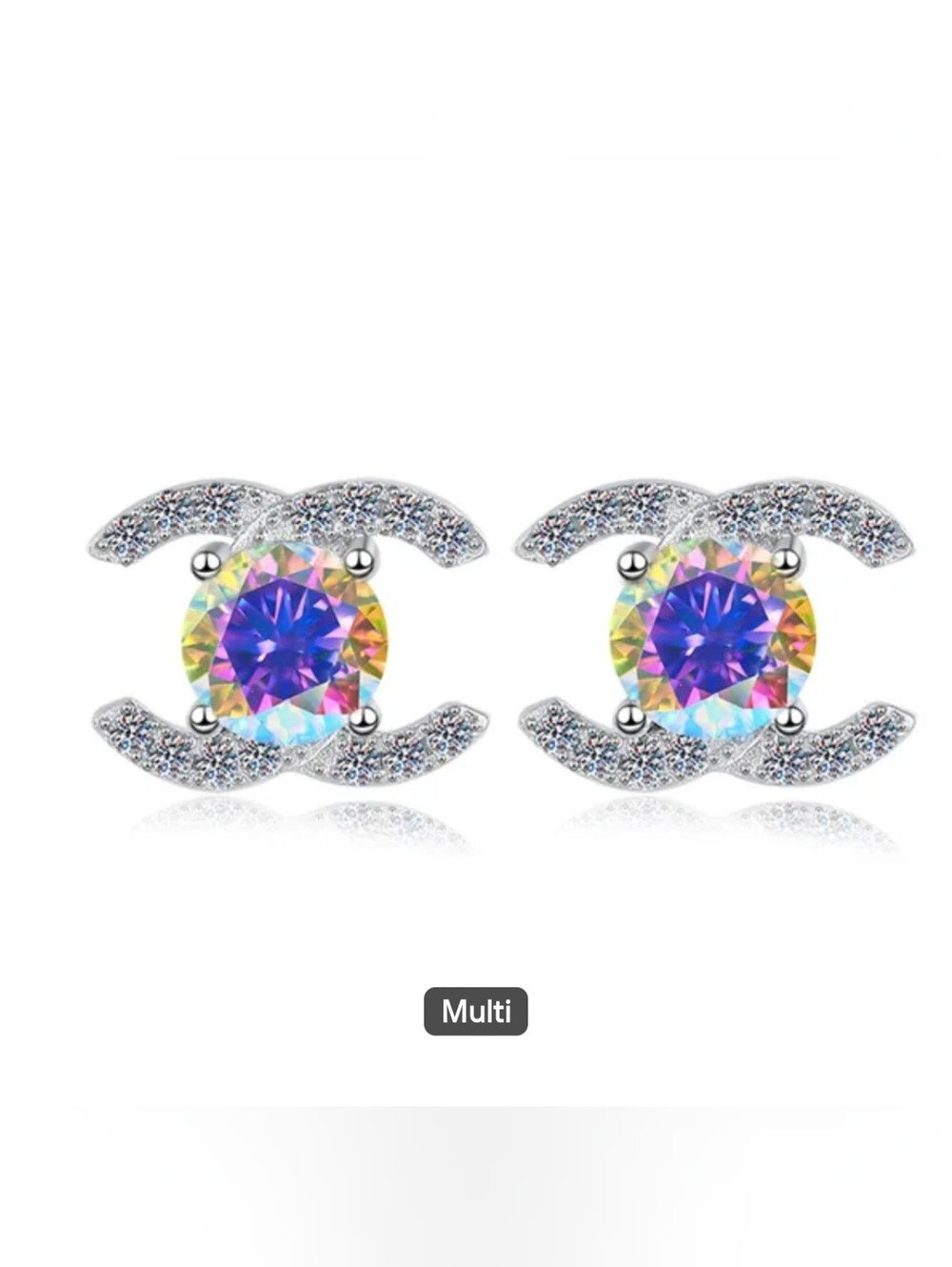 🩷🩵NEW🩷🩵 OH MY!! 5MM 0.5ct Multi -Color MOISSANITE Double C Earrings